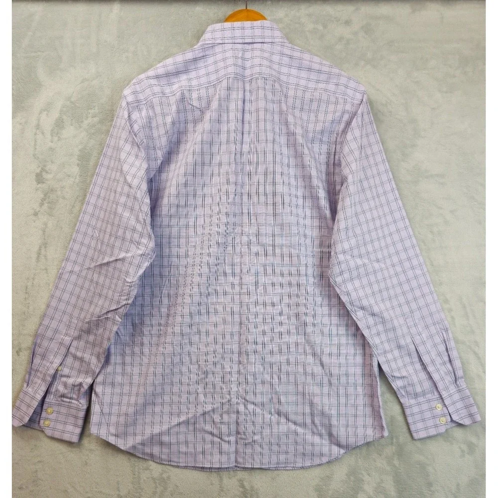 Banana Republic Slim Fit Cotton Purple Gray Gingham Plaid Shirt Mens Large